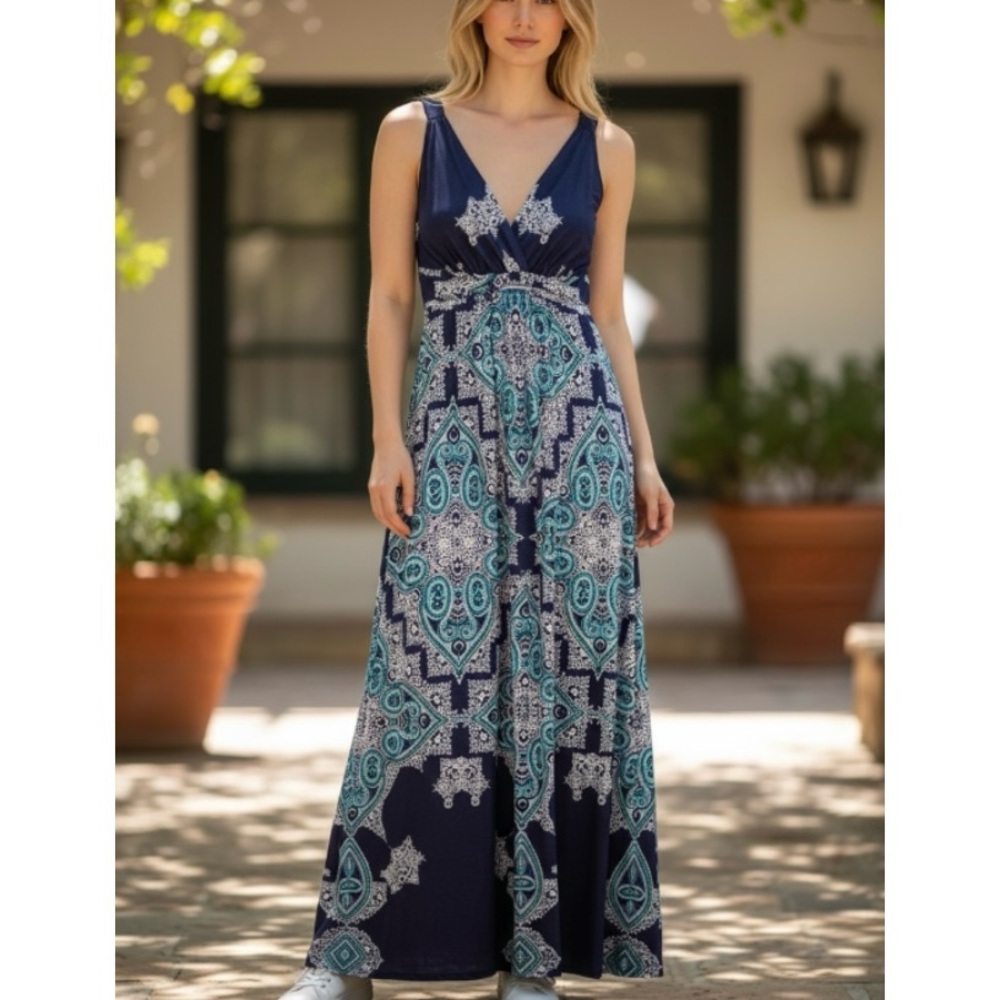 Covington Sleeveless Boho Print Maxi Dress Size Medium - Picture 2 of 13